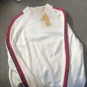 Michael Kors White Sweater with Black and Red Accents